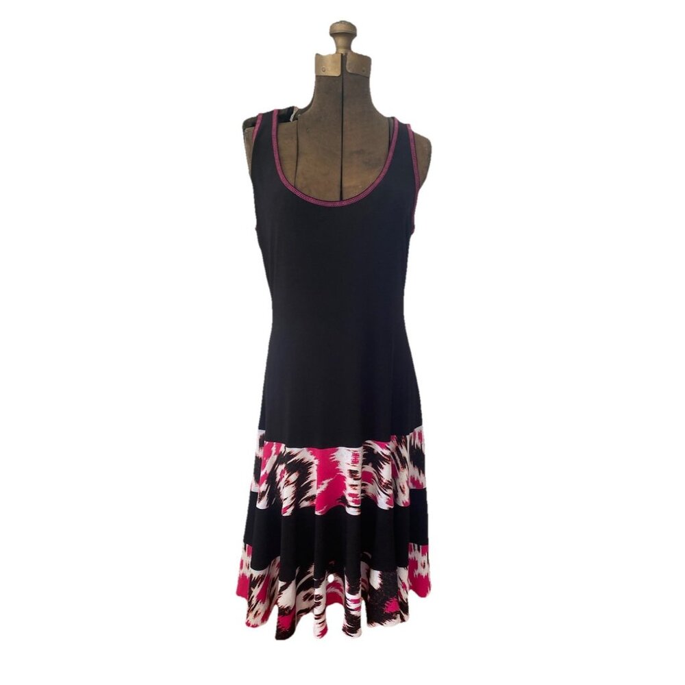 Joseph Ribkoff Dress Tiered Ruffle Hem Drop Waist 12 Black Pink